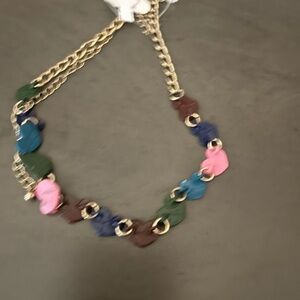 NWT Eclectic Pink and Green Beaded heart ❤️ Necklace with Gold Chain